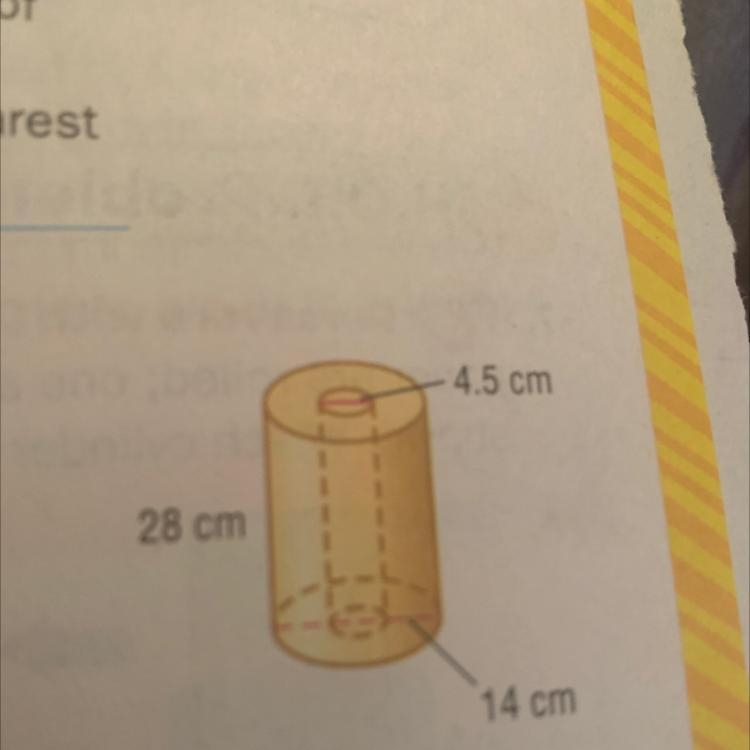 . An unused roll of paper towels is shown. What is the volume of the unused roll? 28 cm-example-1