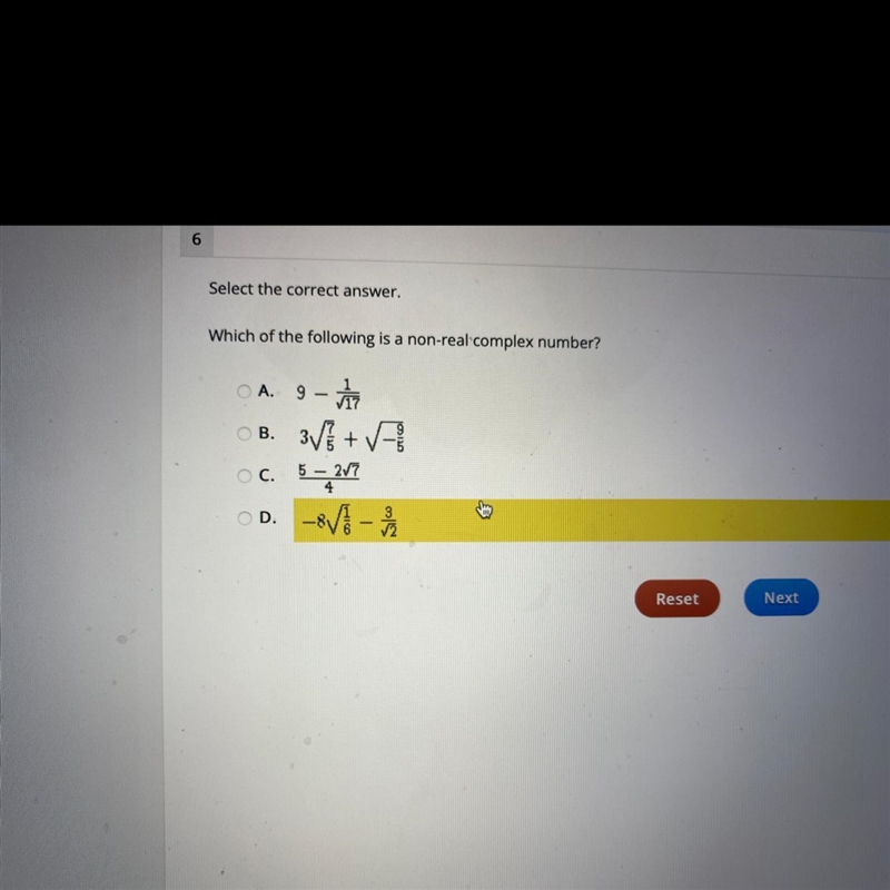 Which of the following is a non-real complex number?-example-1