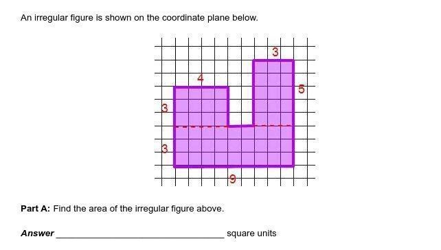 An irregular figure is shown on the coordinate plane below. Part A: Find the area-example-1