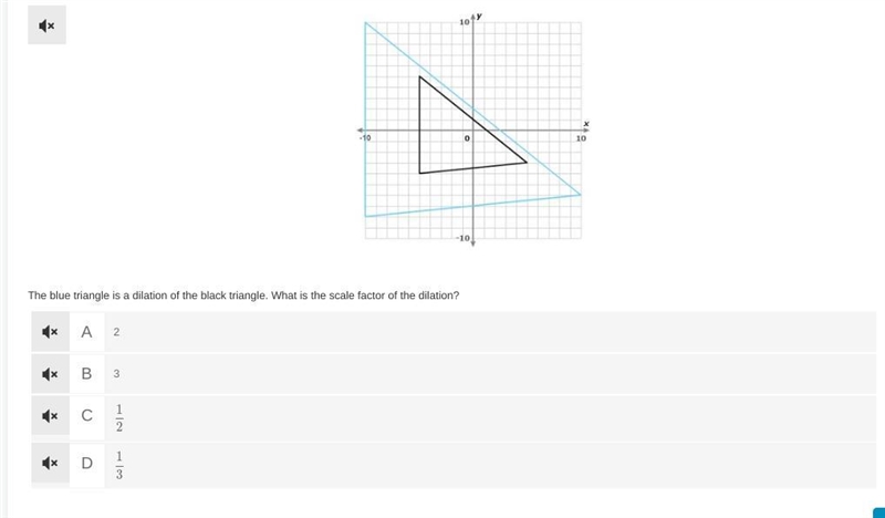 The blue triangle is a dilation of the black triangle. What is the scale factor of-example-1