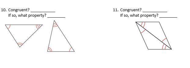 State if the two triangles are congruent. If they are, state the congruence property-example-1