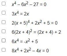 Select all of the following equation(s) that are quadratic in form.-example-1