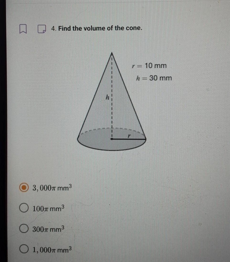 4. Find the volume of the cone. ​-example-1