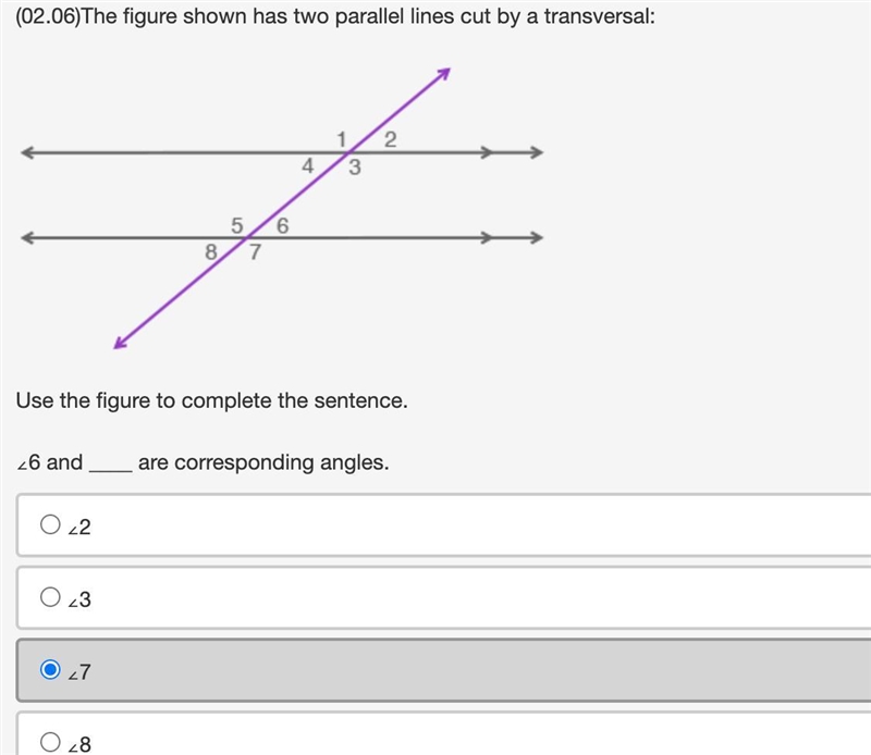 The figure shown has two parallel lines cut by a transversal: A pair of parallel lines-example-1