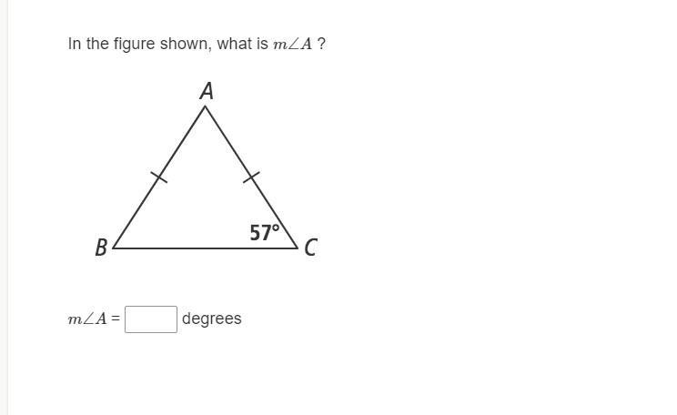 In the figure shown, what is m∠A ? m∠A = degrees-example-1