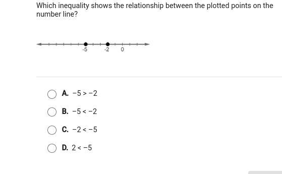 Which inequality shows the relationship between the plotted points on the number line-example-1