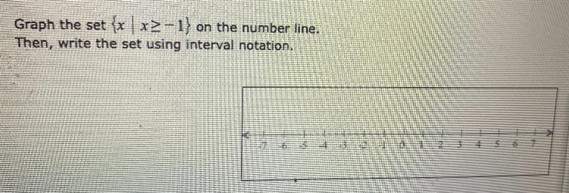 ✓ 1234Graph the set {xx2-1) on the number line.Then, write the set using interval-example-1