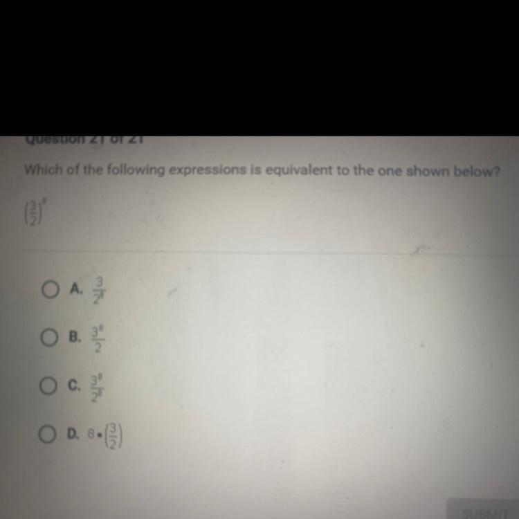 Which of the following expressions is equivalent to the one shown below?312NowΟ Α.OB-example-1