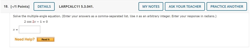 Solve the multiple-angle equation. (Enter your answers as a comma-separated list. Use-example-1