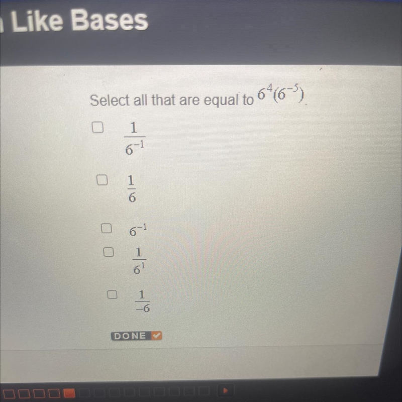 Anybody!!!!!! Select all that equals to 6(4)(6(-5))-example-1