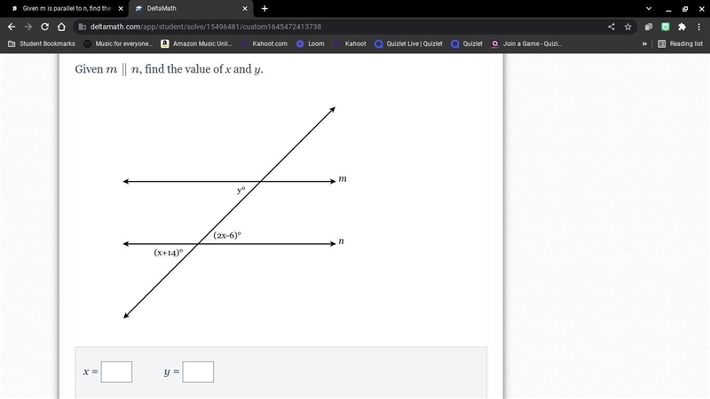 M and n are parallel, find the value of x and y-example-1