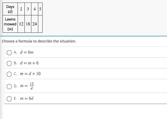 Claire's summer job is to mow lawns. The table shows the number of lawns she can mow-example-1