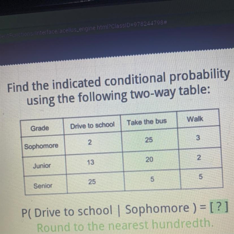 Find the indicated conditional probability using the following two-way table: Grade-example-1