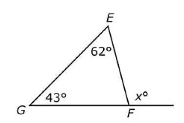 This shows a triangle. What is the value of x? 43 62 105 115-example-1