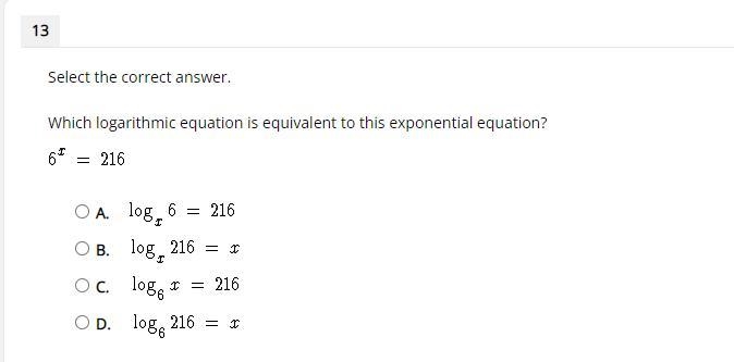 Which logarithmic equation is equivalent to this exponential equation?-example-1