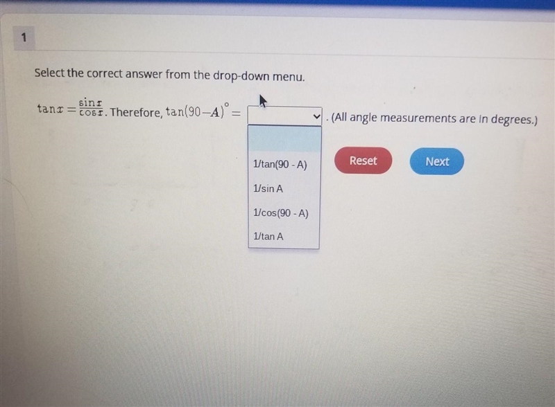 1 Select the correct answer from the drop-down menu. sinr O tant = cost. Therefore-example-1