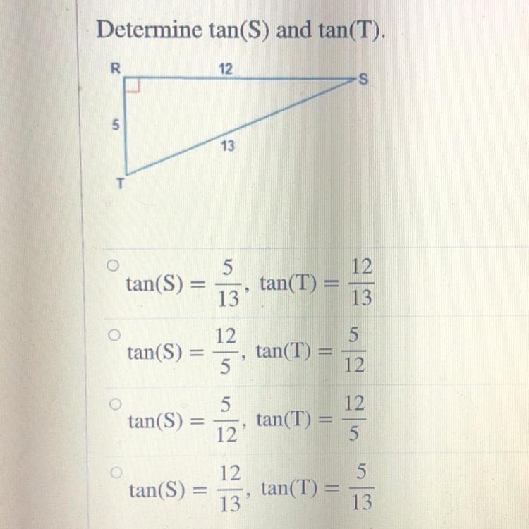 Determine tan(S) and tan(T).-example-1