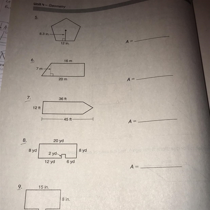 Find the area for number 5.-example-1