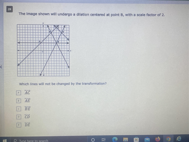 The image shown will undergo a dilation centered at point B, with a scale factor of-example-1