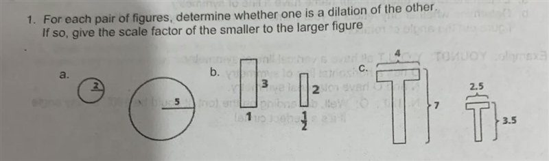 For each pair of figures, determine whether one is a dilation of the other If so, give-example-1