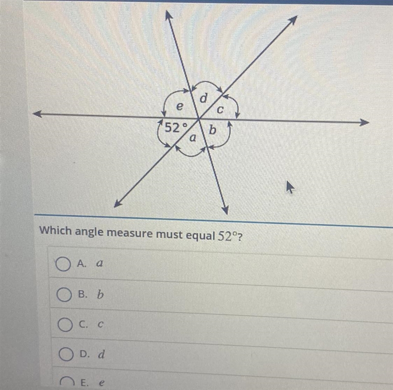 Which Angle measure must equal 52•-example-1