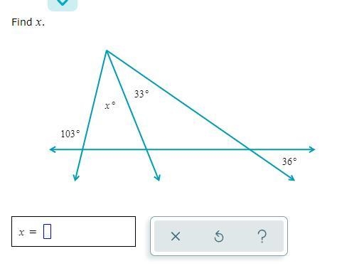 Find x Finding an angle measure given extended triangles-example-1