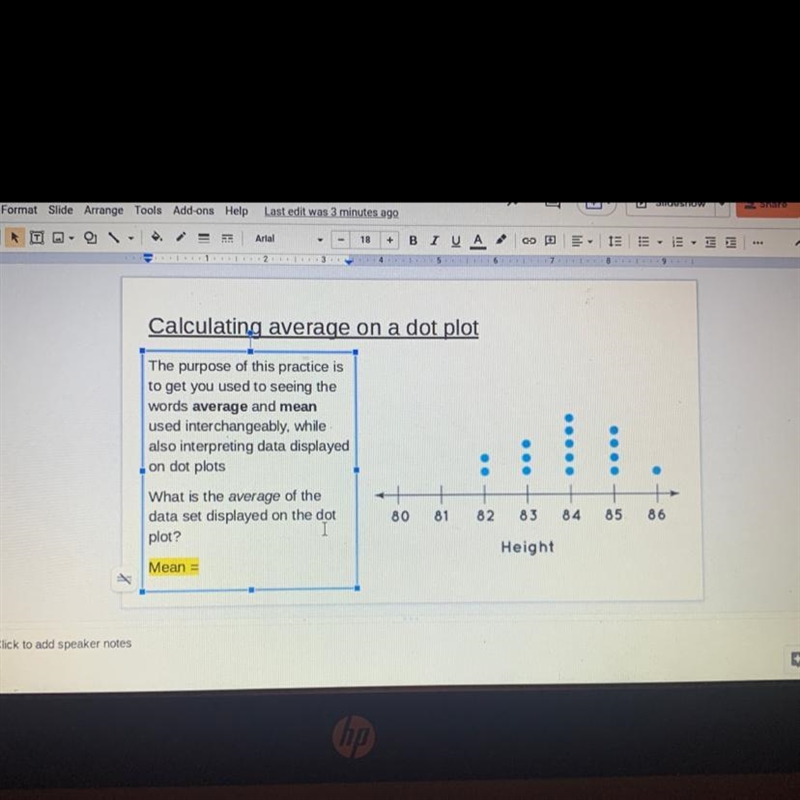 What is the average of the data set displayed on the dol plot? Mean =-example-1