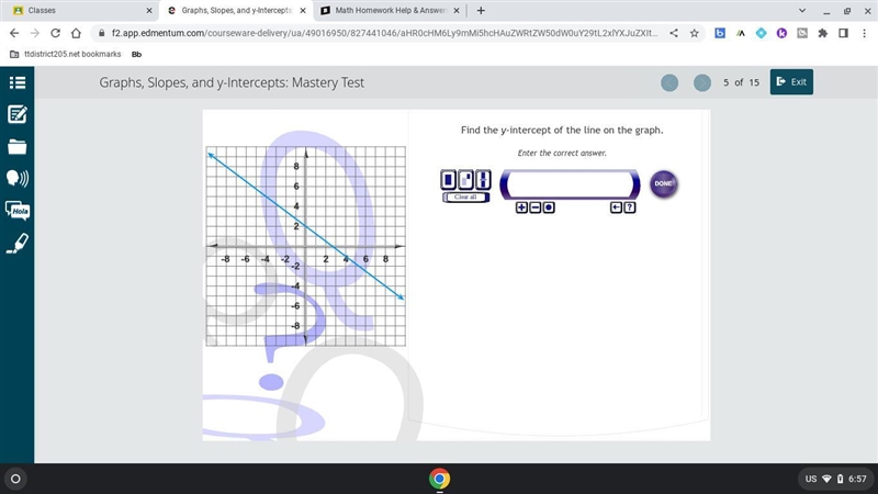 Find the y intercept of the line on the graph-example-1