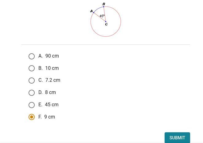 The circumference of C is 72 cm. What is the length of AB. the minor arc-example-1