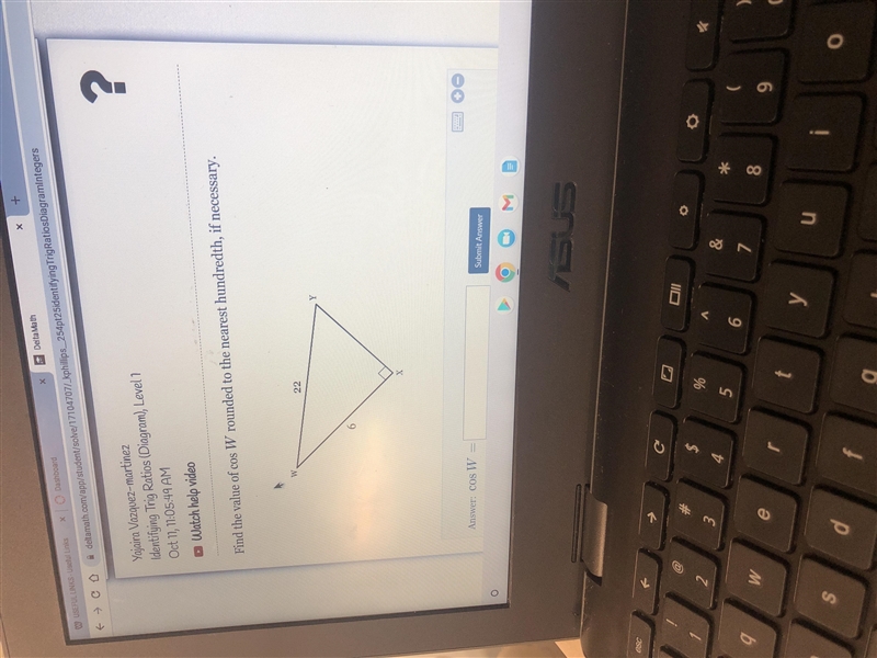 Find the value is cos W rounded to the nearest hundredth, if necessary-example-1