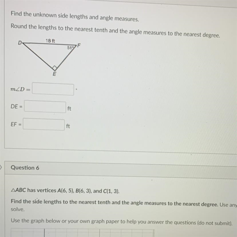 Find the unknown side lengths and angle measures. Round the lengths to the nearest-example-1