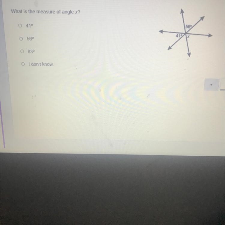 What is the measure of angle x? 41。 56。 83。 I don't know-example-1