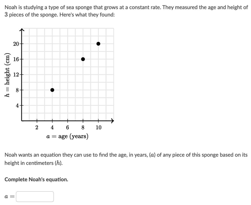 Noah is studying a type of sea sponge that grows at a constant rate. They measured-example-1