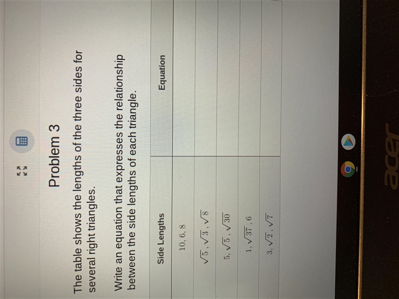 Write an equation that expresses the relationship between the side lengths of each-example-1