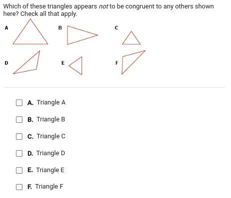 Which of these triangles appears not to be congruent to any others shown here? Check-example-1