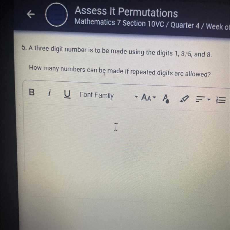 A four-digit number is to be made using the digits 1, 3, 5, and 8. How many numbers-example-1