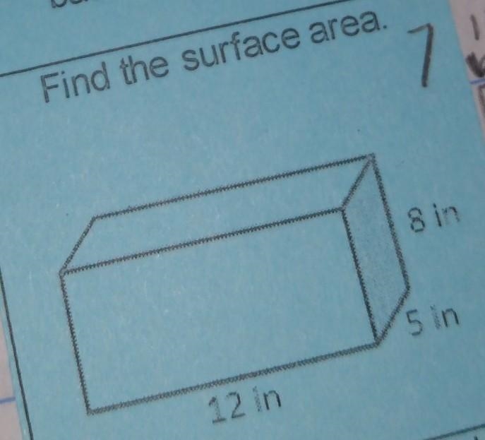 Find the surface area 12in 8in 5in​-example-1