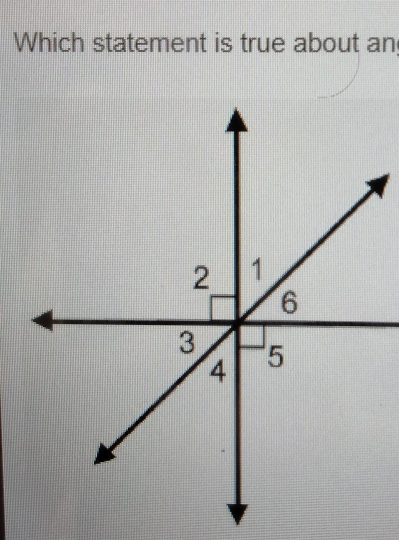 Which statement is true about angles 3 and 6? A. They Are adjacent angeles B. They-example-1