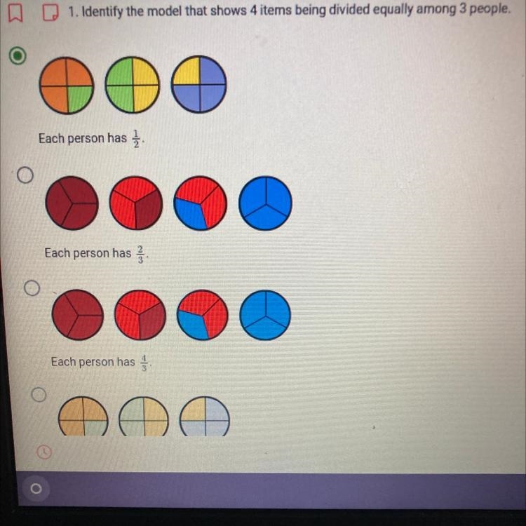 Identify the model that shows for items being divided equally among three people?-example-1