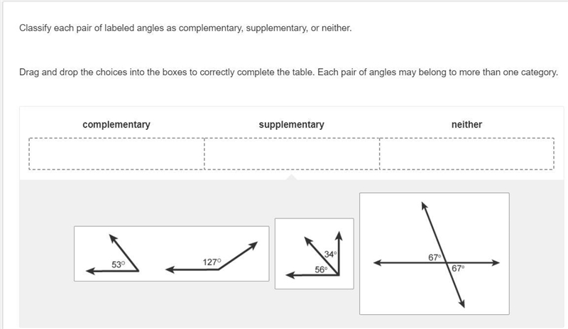 Classify each pair of labeled angles as complementary, supplementary, or neither. Drag-example-1