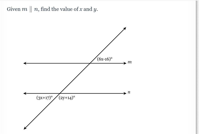 Given m || n, find the value of x and y.-example-1