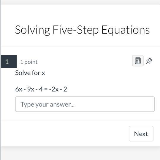 1 1 point Solve for x 6x9x - 4 = -2x - 2 Type your answer... 10:::-example-1