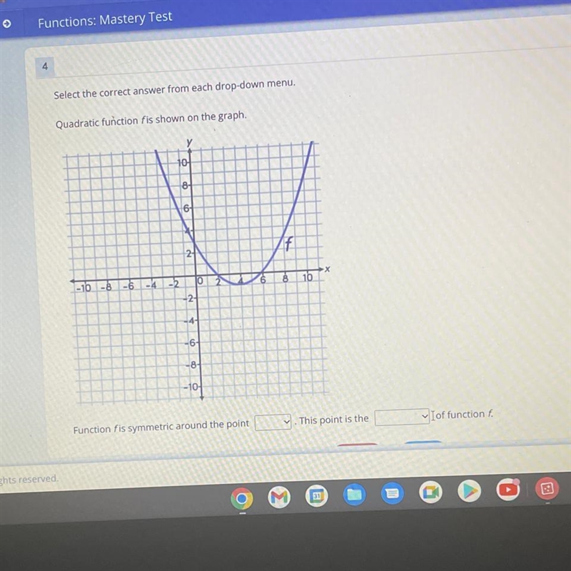 HELP ASAP PLS Select the correct answer from each drop-down menu. Quadratic function-example-1