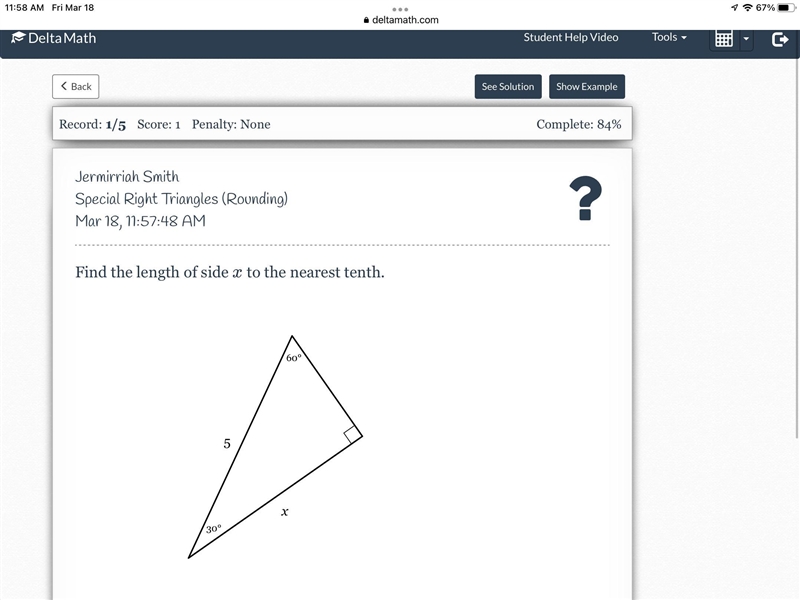 Find the length of side x x to the nearest tenth.-example-1