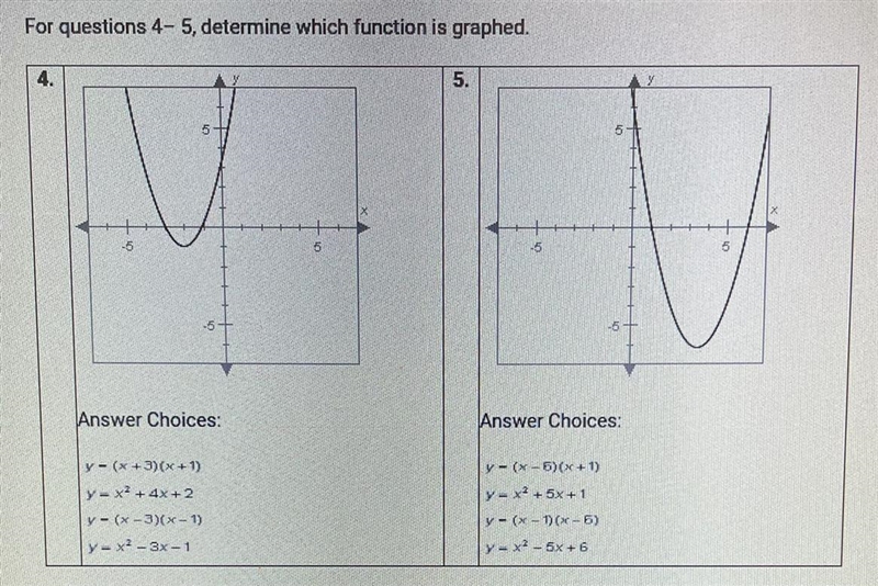 For questions 4-5, determine which function is graphed.-example-1