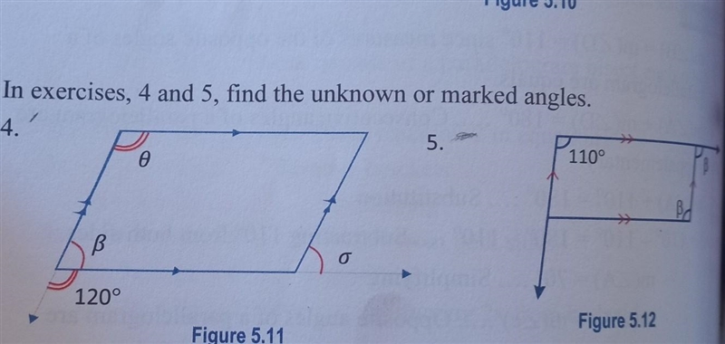 In exercises, 4 and 5, find the unknown or marked angles. ​-example-1