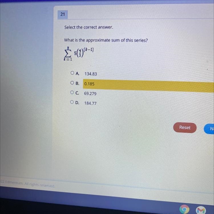 Select the correct answer. What is the approximate sum of this series-example-1