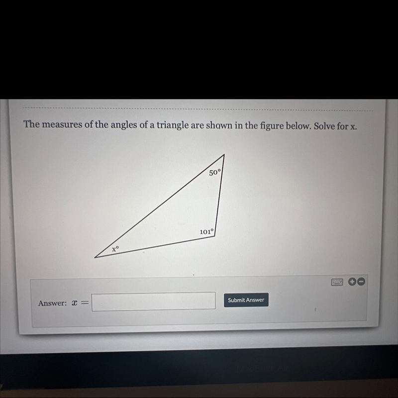 The measures of the angles of a triangle are shown in the figure below solve for X-example-1