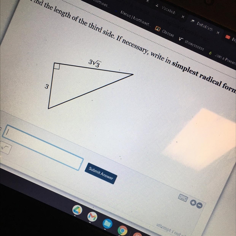 Find the length of the third side. If necessary, write in simplest radical form.-example-1