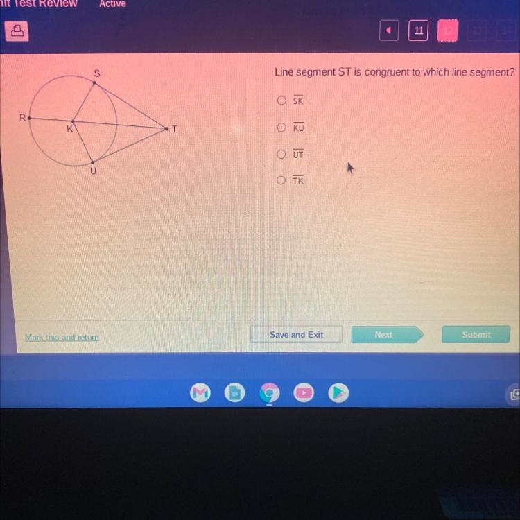 (20 points!) (photo attached for context) Line segment ST is congruent to which line-example-1